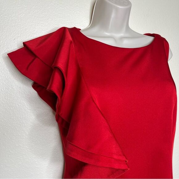 Mac Duggal Asymmetrical Ruffle Sleeve Red Cocktail Dress Women Size Medium READ - Picture 2 of 13